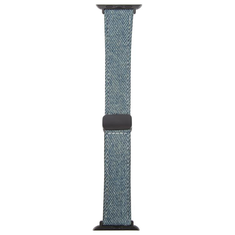 For Apple Watch 46mm / 49mm / 45mm / 44mm Folding Magnetic Buckle Denim Leather Watch Band(Misty Blue)