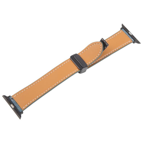 For Apple Watch 46mm / 49mm / 45mm / 44mm Folding Magnetic Buckle Denim Leather Watch Band(Misty Blue)