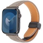 For Apple Watch 46mm / 49mm / 45mm / 44mm Folding Magnetic Buckle Denim Leather Watch Band(Light Brown)