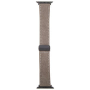 For Apple Watch 46mm / 49mm / 45mm / 44mm Folding Magnetic Buckle Denim Leather Watch Band(Light Brown)