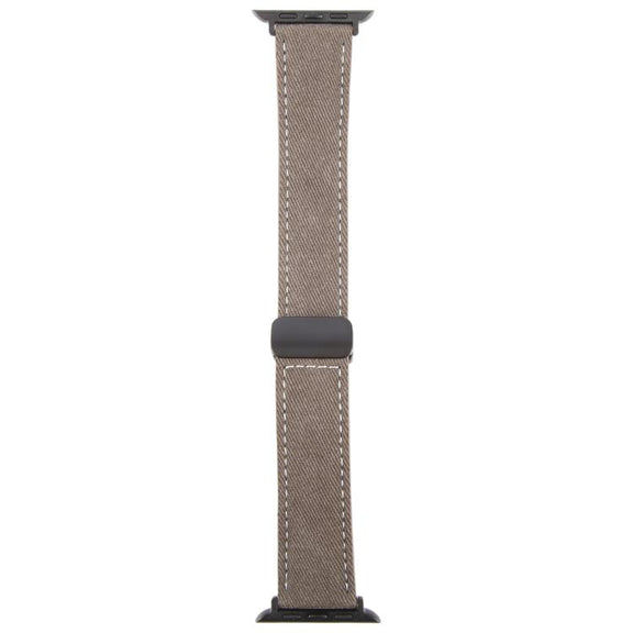 For Apple Watch 46mm / 49mm / 45mm / 44mm Folding Magnetic Buckle Denim Leather Watch Band(Light Brown)