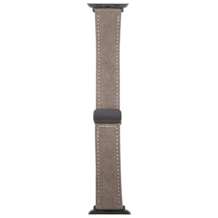 For Apple Watch 46mm / 49mm / 45mm / 44mm Folding Magnetic Buckle Denim Leather Watch Band(Light Brown)