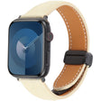 For Apple Watch 46mm / 49mm / 45mm / 44mm Folding Magnetic Buckle Denim Leather Watch Band(Apricot) - Watch Bands by PMC TechLife | Online Shopping South Africa | PMC TechLife | Buy Now Pay Later Mobicred