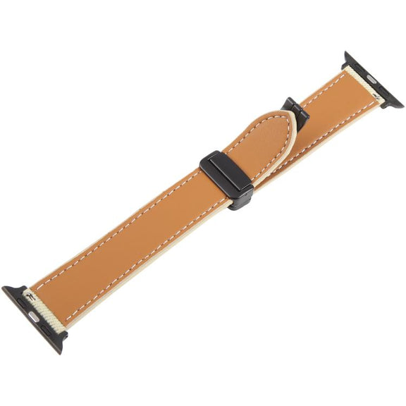 For Apple Watch 46mm / 49mm / 45mm / 44mm Folding Magnetic Buckle Denim Leather Watch Band(Apricot)