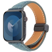 For Apple Watch 42mm / 41mm / 40mm / 38mm Folding Magnetic Buckle Denim Leather Watch Band(Royal Blue)