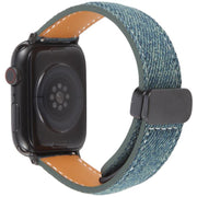 For Apple Watch 42mm / 41mm / 40mm / 38mm Folding Magnetic Buckle Denim Leather Watch Band(Royal Blue)