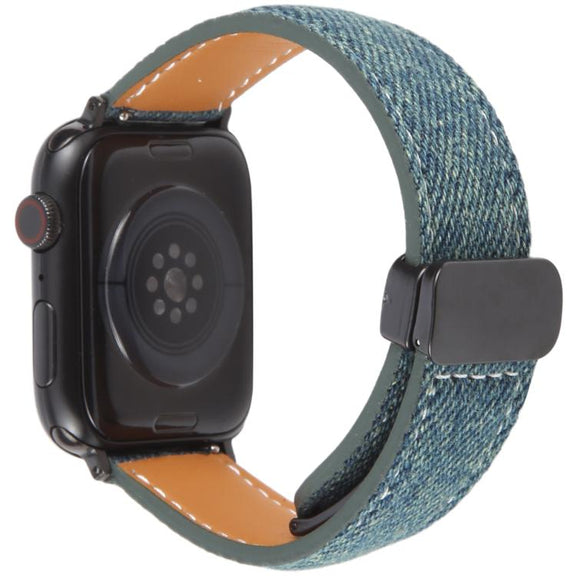For Apple Watch 42mm / 41mm / 40mm / 38mm Folding Magnetic Buckle Denim Leather Watch Band(Royal Blue)