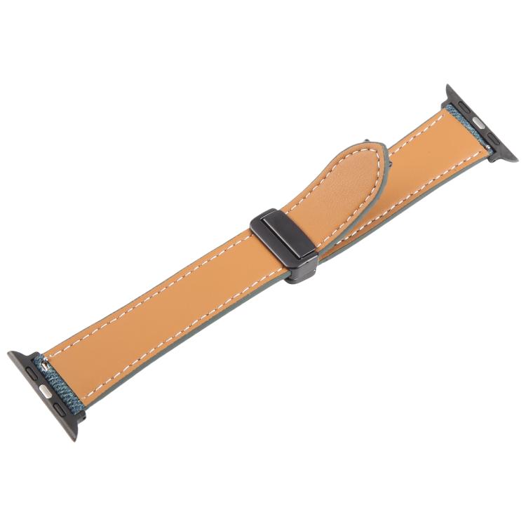 For Apple Watch 42mm / 41mm / 40mm / 38mm Folding Magnetic Buckle Denim Leather Watch Band(Royal Blue)