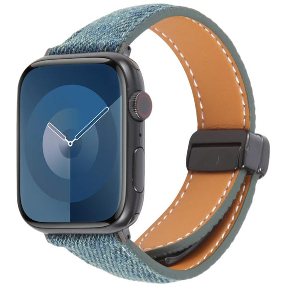 For Apple Watch 42mm / 41mm / 40mm / 38mm Folding Magnetic Buckle Denim Leather Watch Band(Royal Blue)