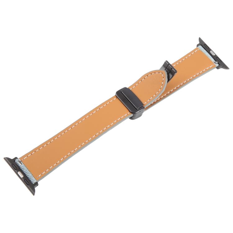 For Apple Watch 42mm / 41mm / 40mm / 38mm Folding Magnetic Buckle Denim Leather Watch Band(Light Blue)