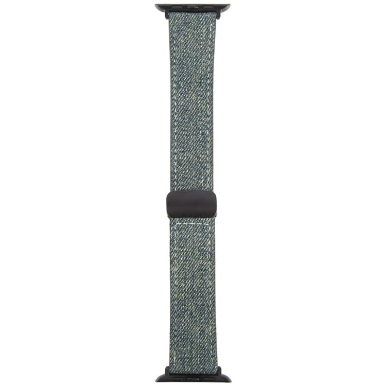 For Apple Watch 42mm / 41mm / 40mm / 38mm Folding Magnetic Buckle Denim Leather Watch Band(Blue Grey)