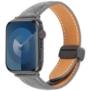 For Apple Watch 42mm / 41mm / 40mm / 38mm Folding Magnetic Buckle Denim Leather Watch Band(Black)