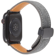 For Apple Watch 42mm / 41mm / 40mm / 38mm Folding Magnetic Buckle Denim Leather Watch Band(Black)