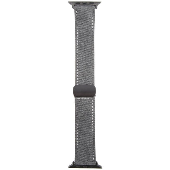 For Apple Watch 42mm / 41mm / 40mm / 38mm Folding Magnetic Buckle Denim Leather Watch Band(Black)