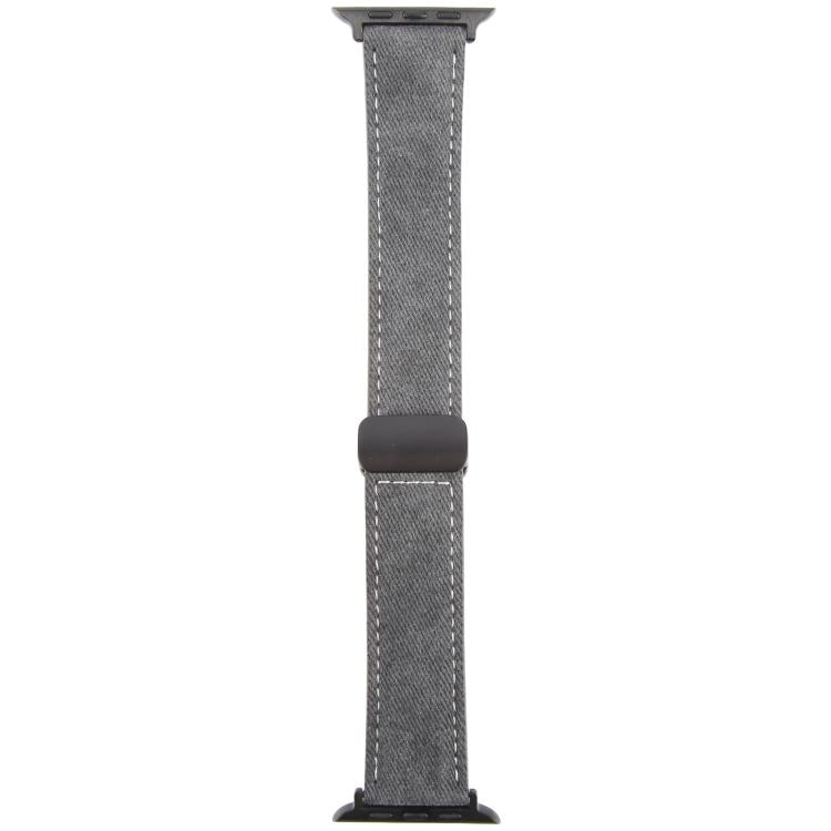 For Apple Watch 42mm / 41mm / 40mm / 38mm Folding Magnetic Buckle Denim Leather Watch Band(Black)