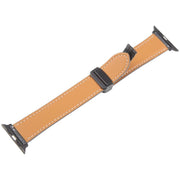 For Apple Watch 42mm / 41mm / 40mm / 38mm Folding Magnetic Buckle Denim Leather Watch Band(Black)