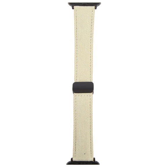 For Apple Watch 42mm / 41mm / 40mm / 38mm Folding Magnetic Buckle Denim Leather Watch Band(Apricot)