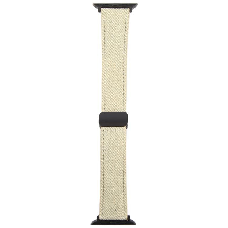 For Apple Watch 42mm / 41mm / 40mm / 38mm Folding Magnetic Buckle Denim Leather Watch Band(Apricot)