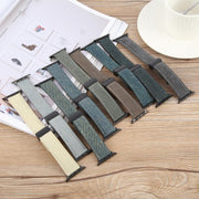 For Apple Watch 46mm / 49mm / 45mm / 44mm Folding Magnetic Buckle Denim Leather Watch Band(Misty Blue)