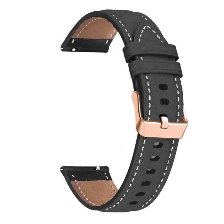 20mm Rose Gold Buckle Leather Watch Band(Black)