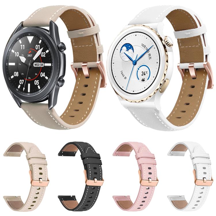 18mm Rose Gold Buckle Leather Watch Band(White)