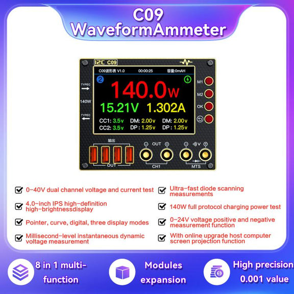 i2C C09 Charge Detection / Voltage Measurement Digital Waveform Ammeter, Model:Host