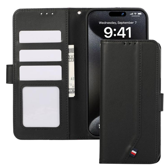For iPhone 17 ABEEL Delicate Texture Splicing RFID Leather Phone Case(Black)