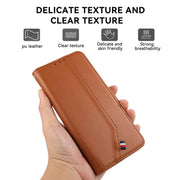 For iPhone 17 ABEEL Delicate Texture Splicing RFID Leather Phone Case(Brown)