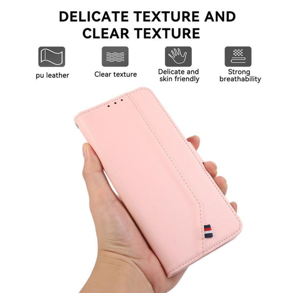 For iPhone 17 Pro ABEEL Delicate Texture Splicing RFID Leather Phone Case(Pink)