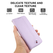 For iPhone 17 Pro ABEEL Delicate Texture Splicing RFID Leather Phone Case(Purple)