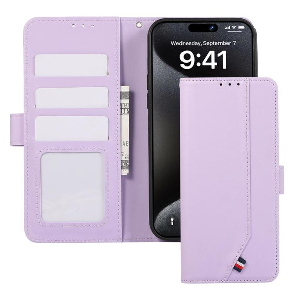 For iPhone 17 Pro ABEEL Delicate Texture Splicing RFID Leather Phone Case(Purple)