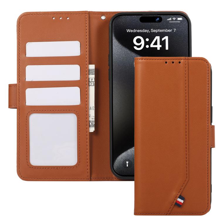 For iPhone 17 Pro ABEEL Delicate Texture Splicing RFID Leather Phone Case(Brown) - free shipping - PMc TechLife - Order now!