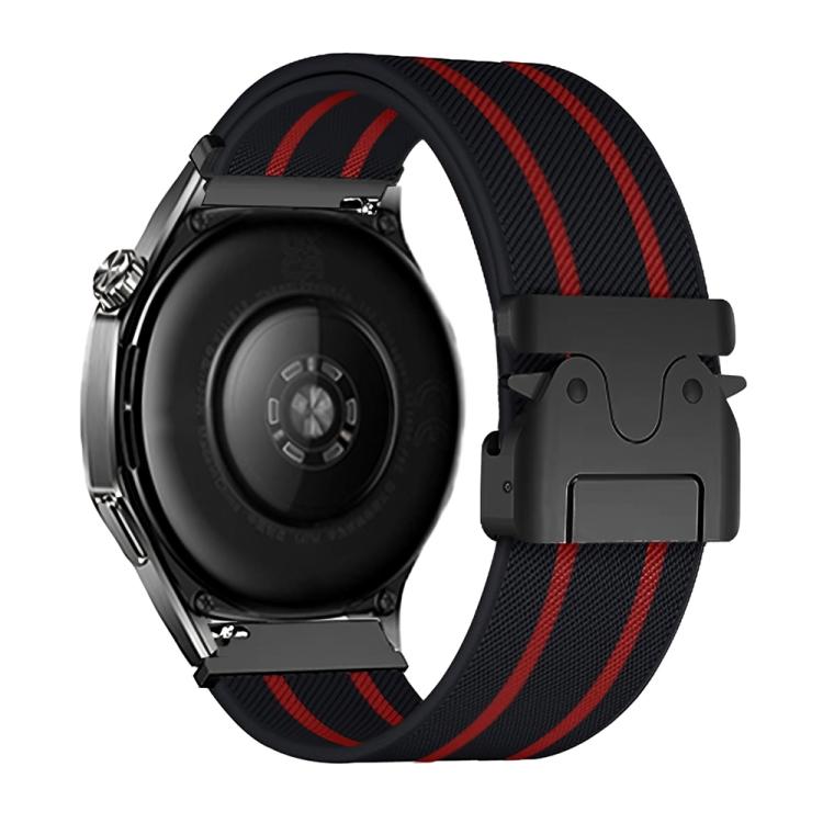 22mm Parachute Buckle Stripe Nylon Elastic Braided Watch Band(Black Red) - 22mm Bands by PMc TechLife | Online Shopping South Africa | PMc TechLife | Buy Now Pay Later Mobicred