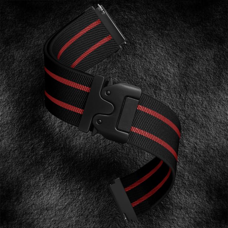 22mm Parachute Buckle Stripe Nylon Elastic Braided Watch Band(Black Red) - 22mm Bands by PMc TechLife | Online Shopping South Africa | PMc TechLife | Buy Now Pay Later Mobicred