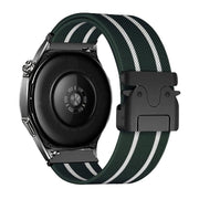 22mm Parachute Buckle Stripe Nylon Elastic Braided Watch Band(Dark Green White)