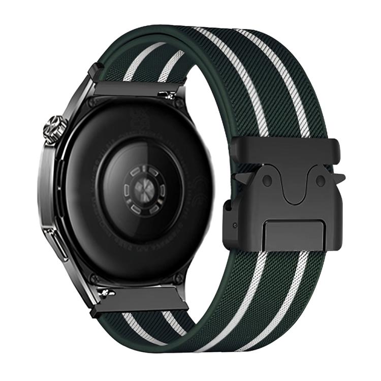 22mm Parachute Buckle Stripe Nylon Elastic Braided Watch Band(Dark Green White)