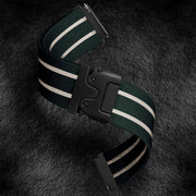 22mm Parachute Buckle Stripe Nylon Elastic Braided Watch Band(Dark Green White)