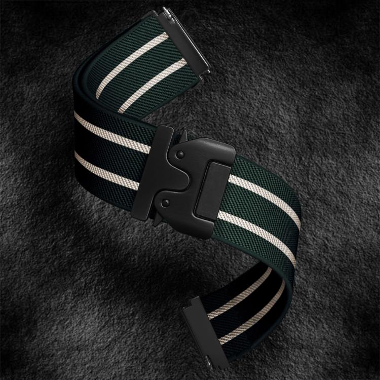 22mm Parachute Buckle Stripe Nylon Elastic Braided Watch Band(Dark Green White)