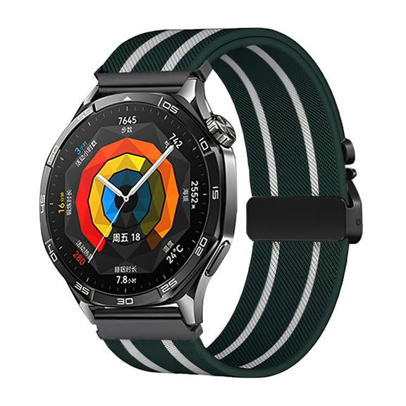 22mm Parachute Buckle Stripe Nylon Elastic Braided Watch Band(Dark Green White)