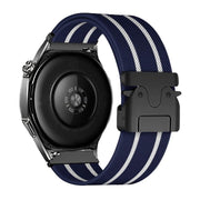 22mm Parachute Buckle Stripe Nylon Elastic Braided Watch Band(Midnight Blue White)