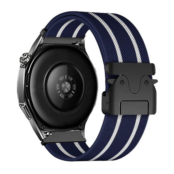 22mm Parachute Buckle Stripe Nylon Elastic Braided Watch Band(Midnight Blue White)