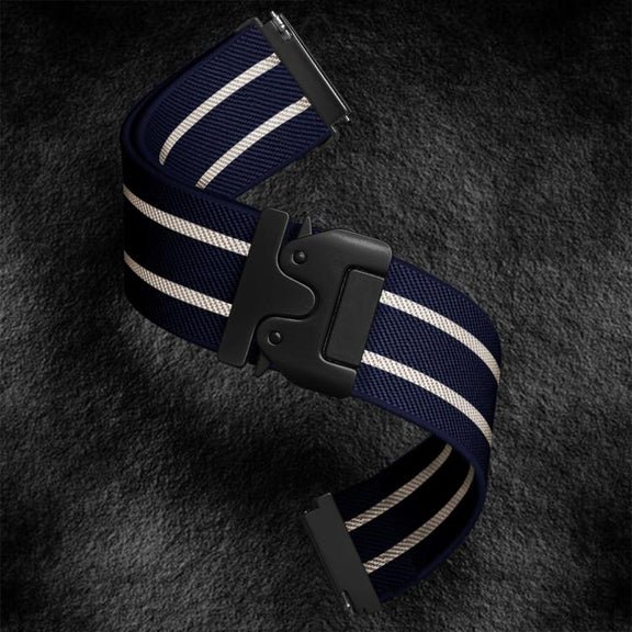 22mm Parachute Buckle Stripe Nylon Elastic Braided Watch Band(Midnight Blue White)