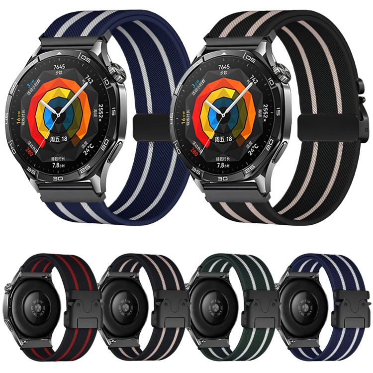 22mm Parachute Buckle Stripe Nylon Elastic Braided Watch Band(Black Red) - 22mm Bands by PMc TechLife | Online Shopping South Africa | PMc TechLife | Buy Now Pay Later Mobicred