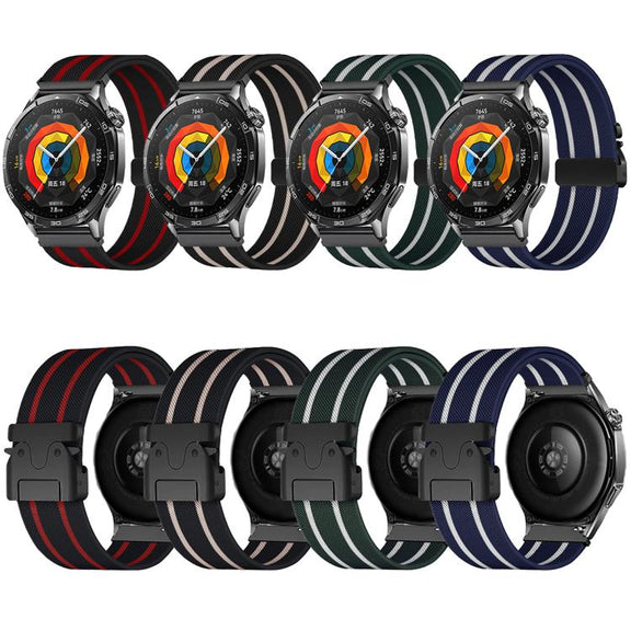 22mm Parachute Buckle Stripe Nylon Elastic Braided Watch Band(Midnight Blue White)