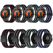 22mm Parachute Buckle Stripe Nylon Elastic Braided Watch Band(Dark Green White)