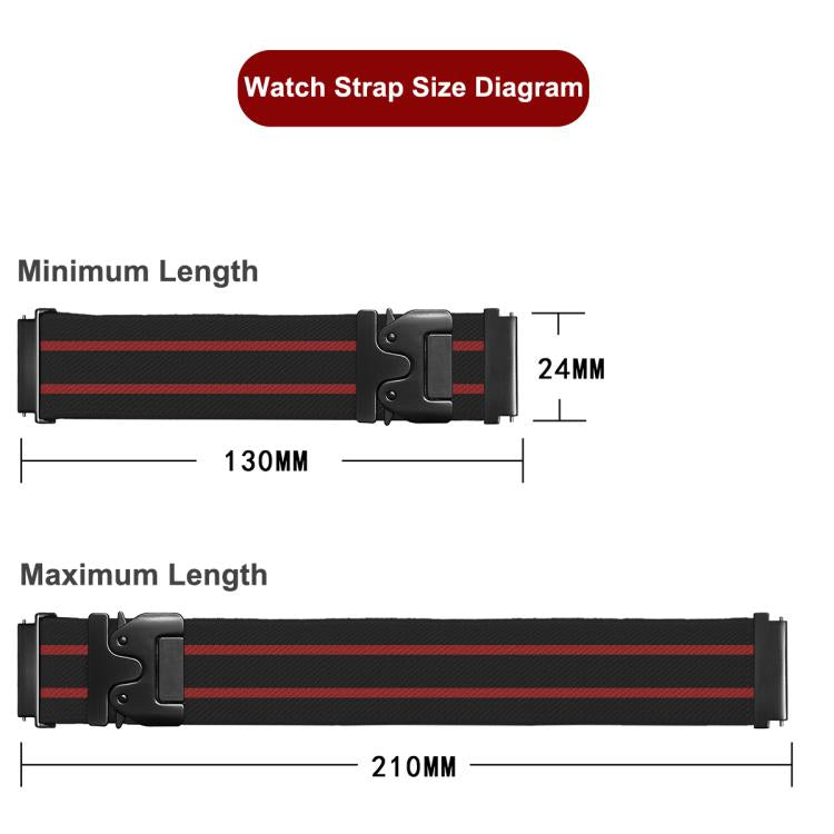 22mm Parachute Buckle Stripe Nylon Elastic Braided Watch Band(Black Red) - 22mm Bands by PMc TechLife | Online Shopping South Africa | PMc TechLife | Buy Now Pay Later Mobicred