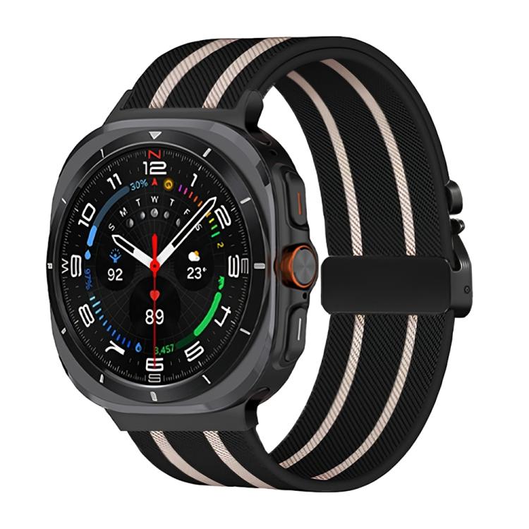 For Samsung Galaxy Watch Ultra 47mm Parachute Buckle Stripe Nylon Elastic Braided Watch Band(Black Starlight)