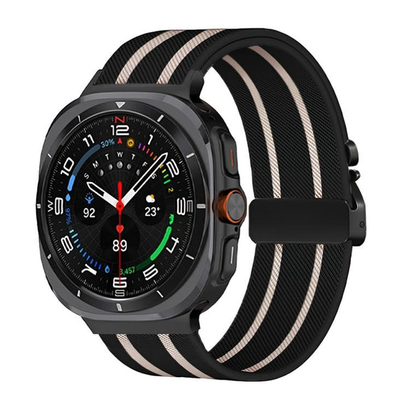 For Samsung Galaxy Watch Ultra 47mm Parachute Buckle Stripe Nylon Elastic Braided Watch Band(Black Starlight)