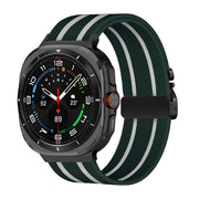 For Samsung Galaxy Watch Ultra 47mm Parachute Buckle Stripe Nylon Elastic Braided Watch Band(Dark Green White)