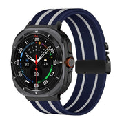 For Samsung Galaxy Watch Ultra 47mm Parachute Buckle Stripe Nylon Elastic Braided Watch Band(Midnight Blue White)